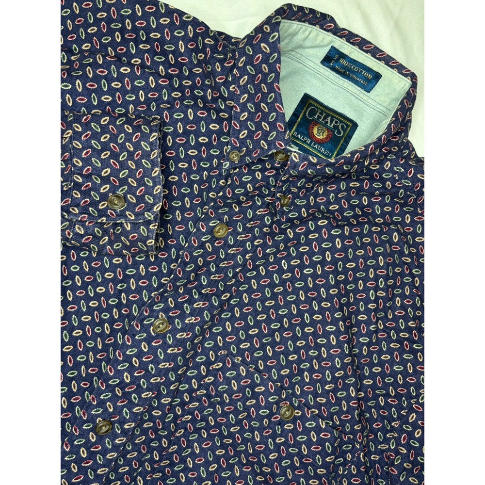 Chaps Ralph Lauren Men's Medium‎ Button Down Long Sleeve Shirt Geometric Blue